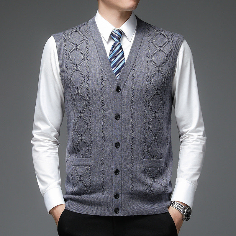 Herren elegante Strickweste mit Rautenmuster und Schalkragen Echoarchiv