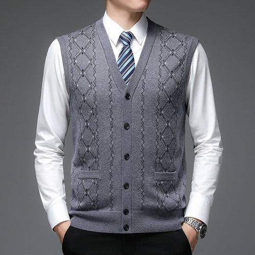 Herren elegante Strickweste mit Rautenmuster und Schalkragen Echoarchiv