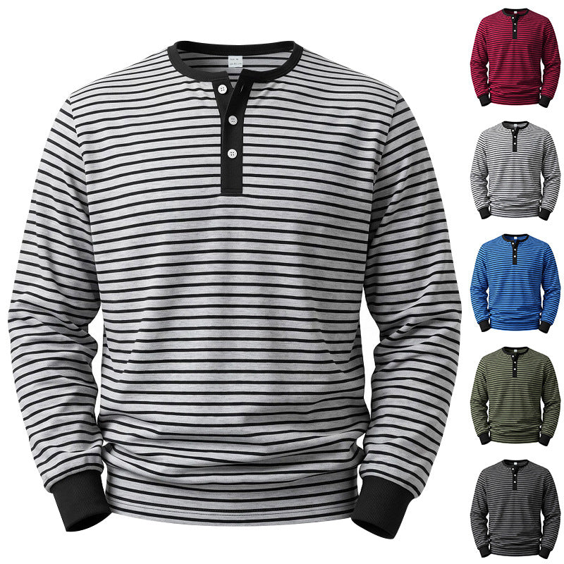 Herren Gestreiftes Langarm-Henleyshirt aus Baumwolljersey mit Knopfleiste Echoarchiv