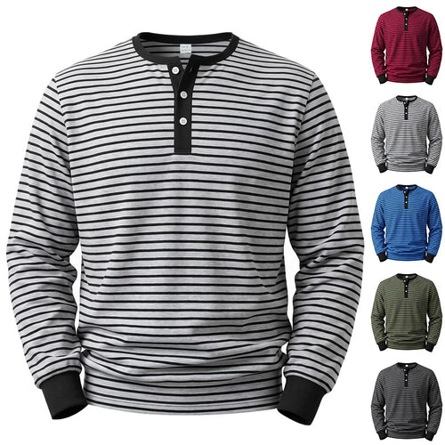 Herren Gestreiftes Langarm-Henleyshirt aus Baumwolljersey mit Knopfleiste Echoarchiv