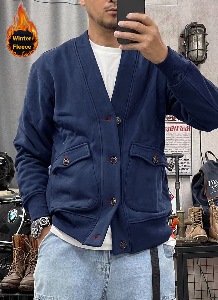 Herren modische Fleecejacke mit praktischen Taschen und eleganter Knopfleiste Echoarchiv