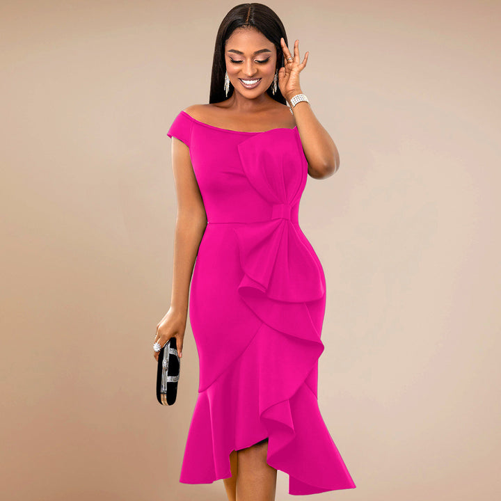 Damen Elegantes Wickelkleid mit Rüschen und Off-Shoulder Design Echo Archiv