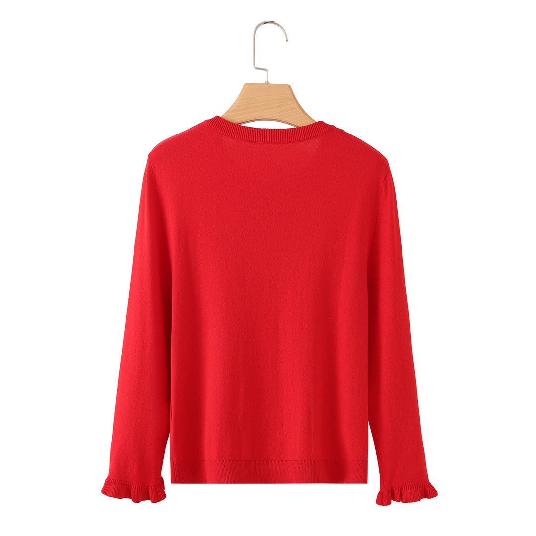 Damen Rüschensaum Strickjacke mit Knopfleiste und Volantärmeln Echo Archiv