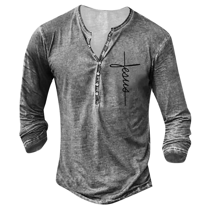 Herren Langarm Henley-Shirt mit kreativem Grafikdruck Echoarchiv