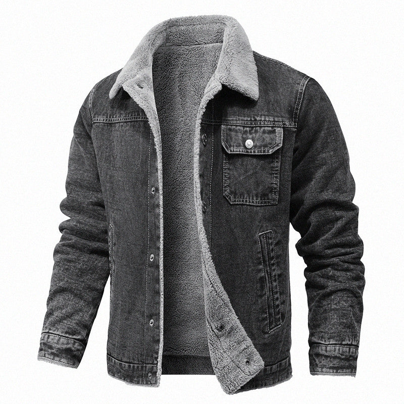 Herren Sherpa-gefütterte Denimjacke mit Teddyfutter und Brusttasche Echoarchiv