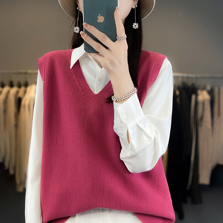 Damen Oversize Strickweste mit tiefem V‑Ausschnitt und feiner Struktur Echoarchiv