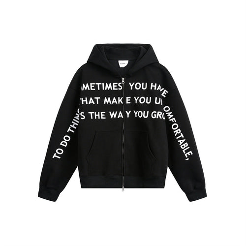Unisex Oversize Kapuzen-Zipjacke mit Zwei-Wege-Reißverschluss und Statement-Print Echoarchiv
