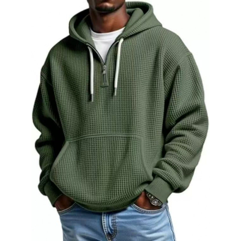 Herren Waffelstruktur-Hoodie mit halbem Reißverschluss und Kängurutasche Echo Archiv