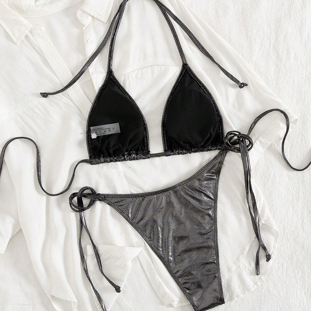 Damen Triangel-Bikini mit verstellbaren Bändern und glänzendem Design Echo Archiv