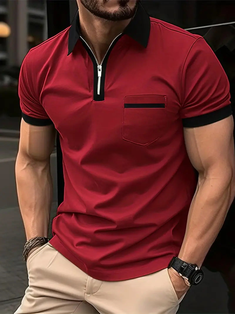 Herren modisches Poloshirt mit kurzem Reißverschluss und Brusttasche Echoarchiv