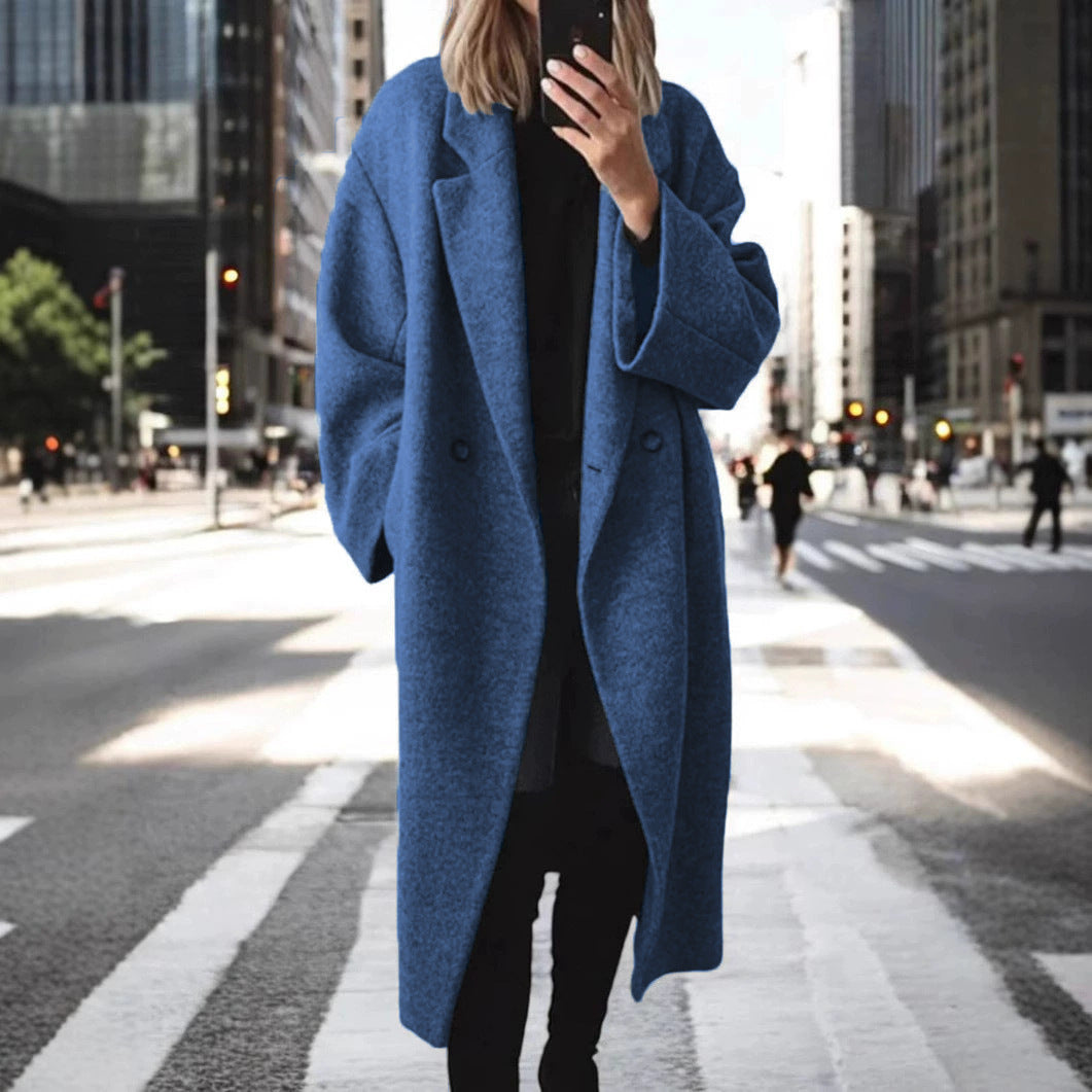 Damen klassischer Oversized-Mantel mit doppeltem Knopfverschluss und breitem Revers Echoarchiv