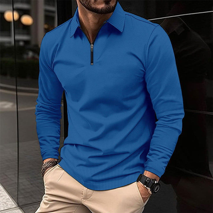 Herren elegantes Langarmshirt mit innovativem Reißverschluss und strukturiertem Obermaterial Echoarchiv