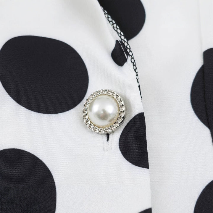 Damen Doppelreihiger Blazer im Polka‑Dot‑Design mit Spitzenbesetztem Revers Echoarchiv