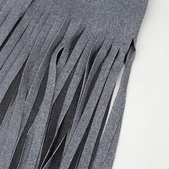 Damen Doppelreihiger Wollmix-Mantel mit Fransensaum und fallendem Revers Echoarchiv