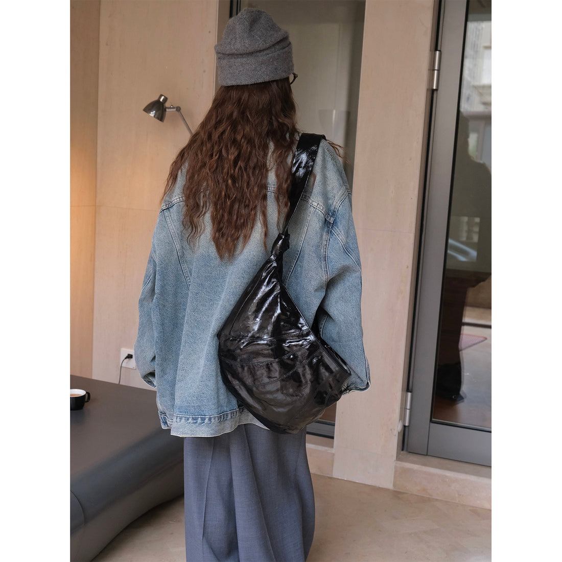 Damen Oversize Vintage-inspirierte Jeansjacke mit Distressed-Details und überschnittener Schulter Echoarchiv
