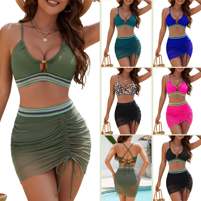 Damen Bikinoberteil mit trendigem Leopardendruck und Wickelrock Echo Archiv