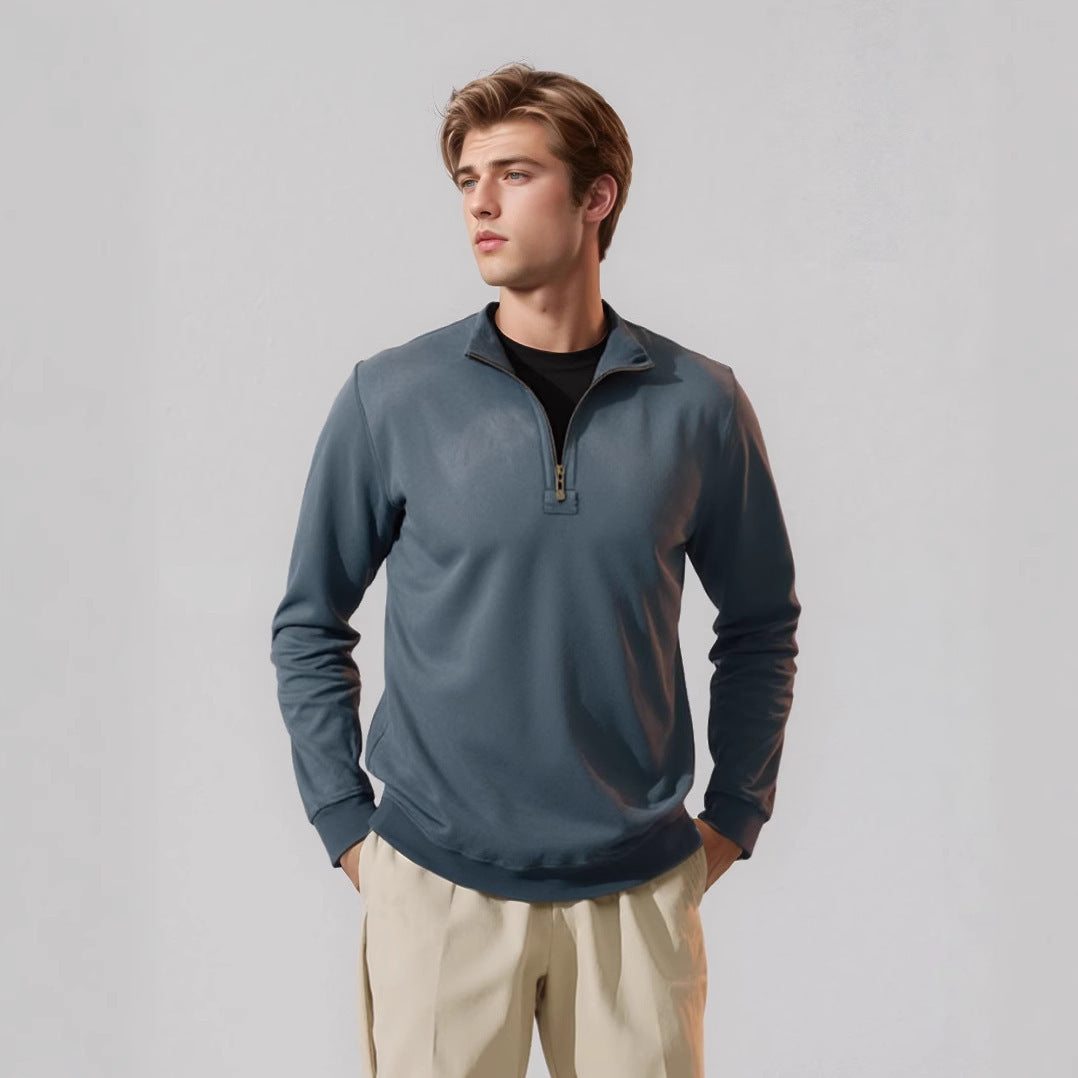 Herren pflegeleichter Fleece-Pullover mit Stehkragen Echoarchiv