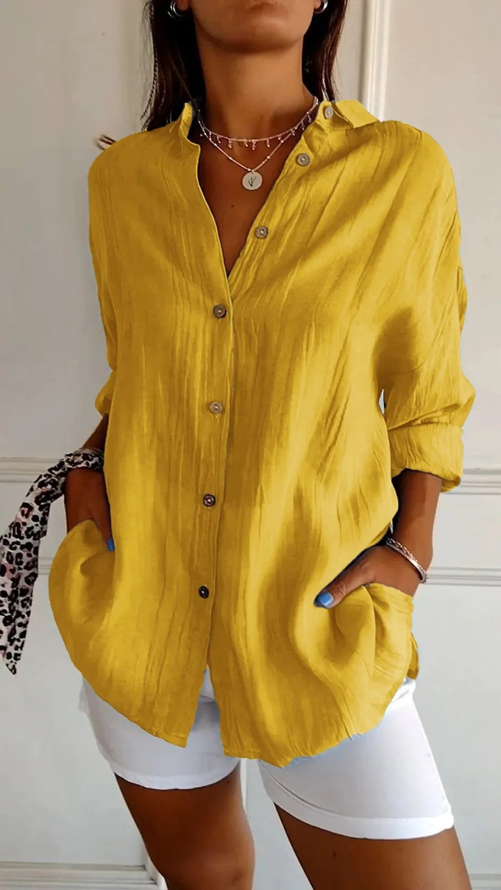 Damen Lockeres Crinkle‑Hemd mit Taschen und umgeschlagenen Ärmeln Echoarchiv