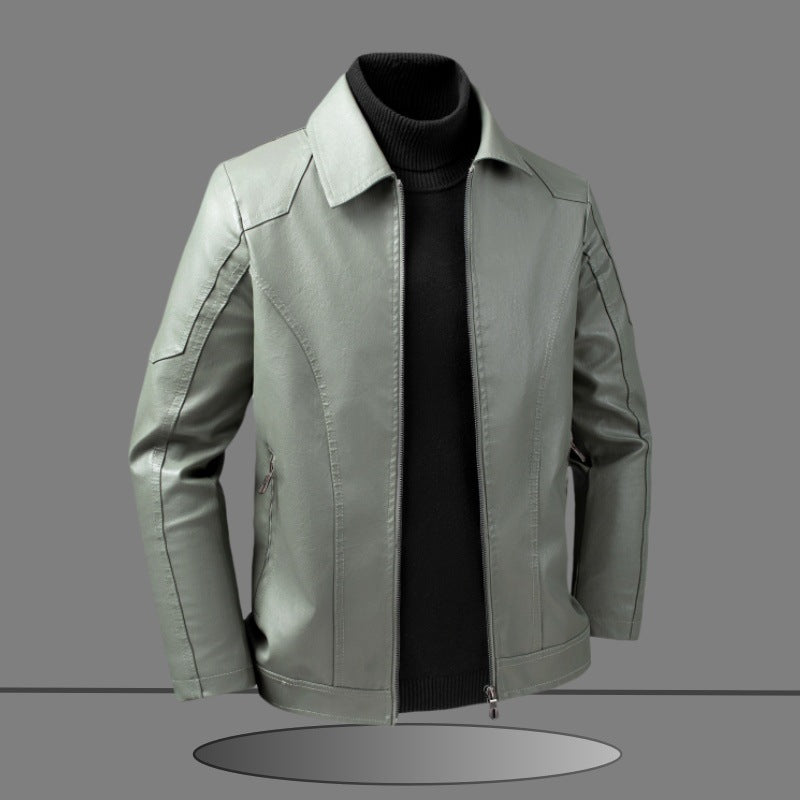 Herren Slim-Fit Kunstlederjacke im minimalistischen Hemdkragen-Design mit verdecktem Zwei-Wege-Reißverschluss Echo Archiv