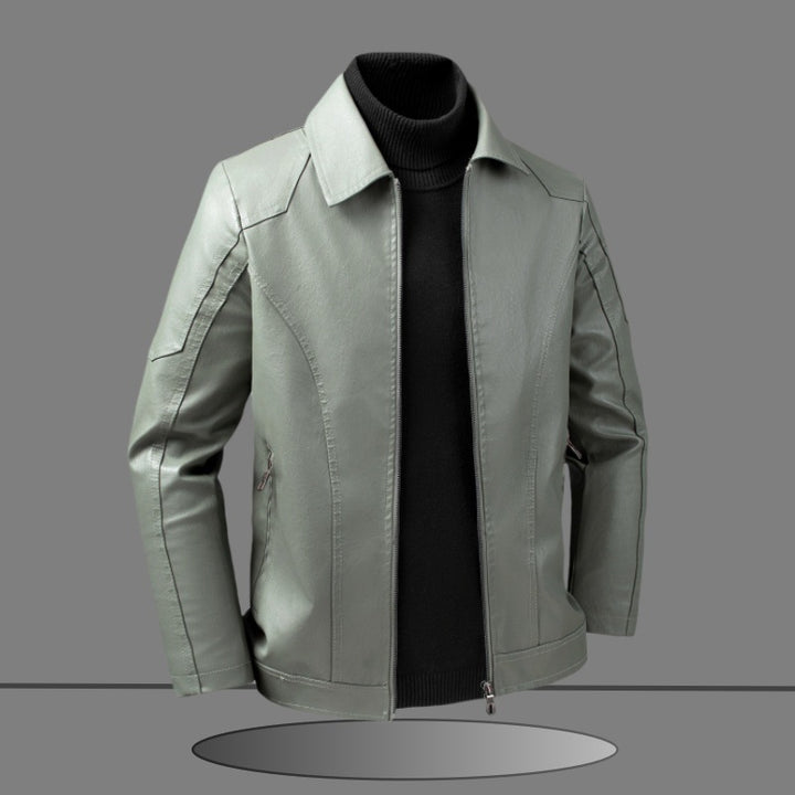 Herren Slim-Fit Kunstlederjacke im minimalistischen Hemdkragen-Design mit verdecktem Zwei-Wege-Reißverschluss Echo Archiv
