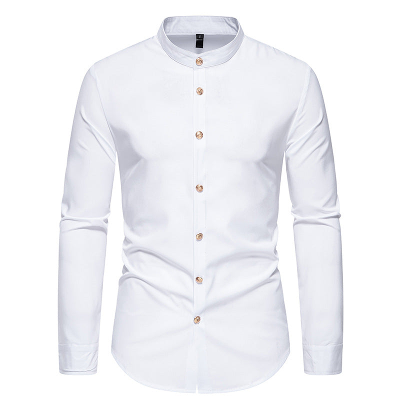 Herren Langarmhemd mit modernem Stehkragen und eleganten Knopfdetails Echoarchiv