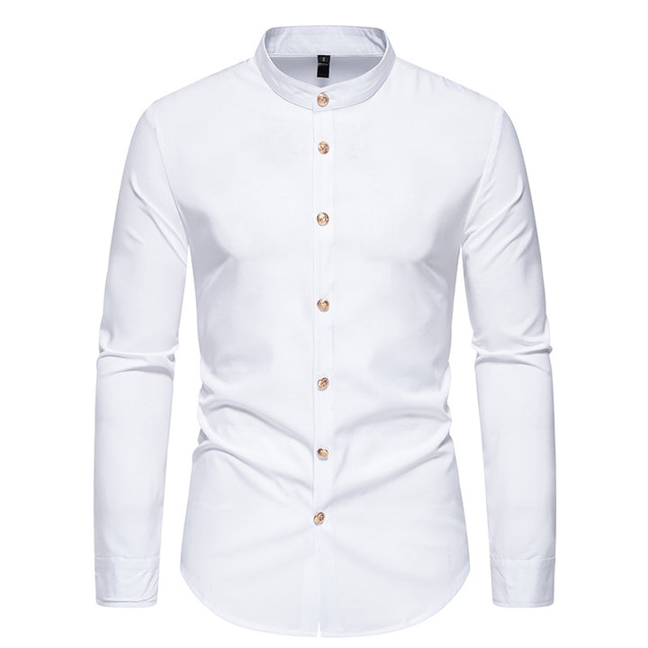 Herren Langarmhemd mit modernem Stehkragen und eleganten Knopfdetails Echoarchiv