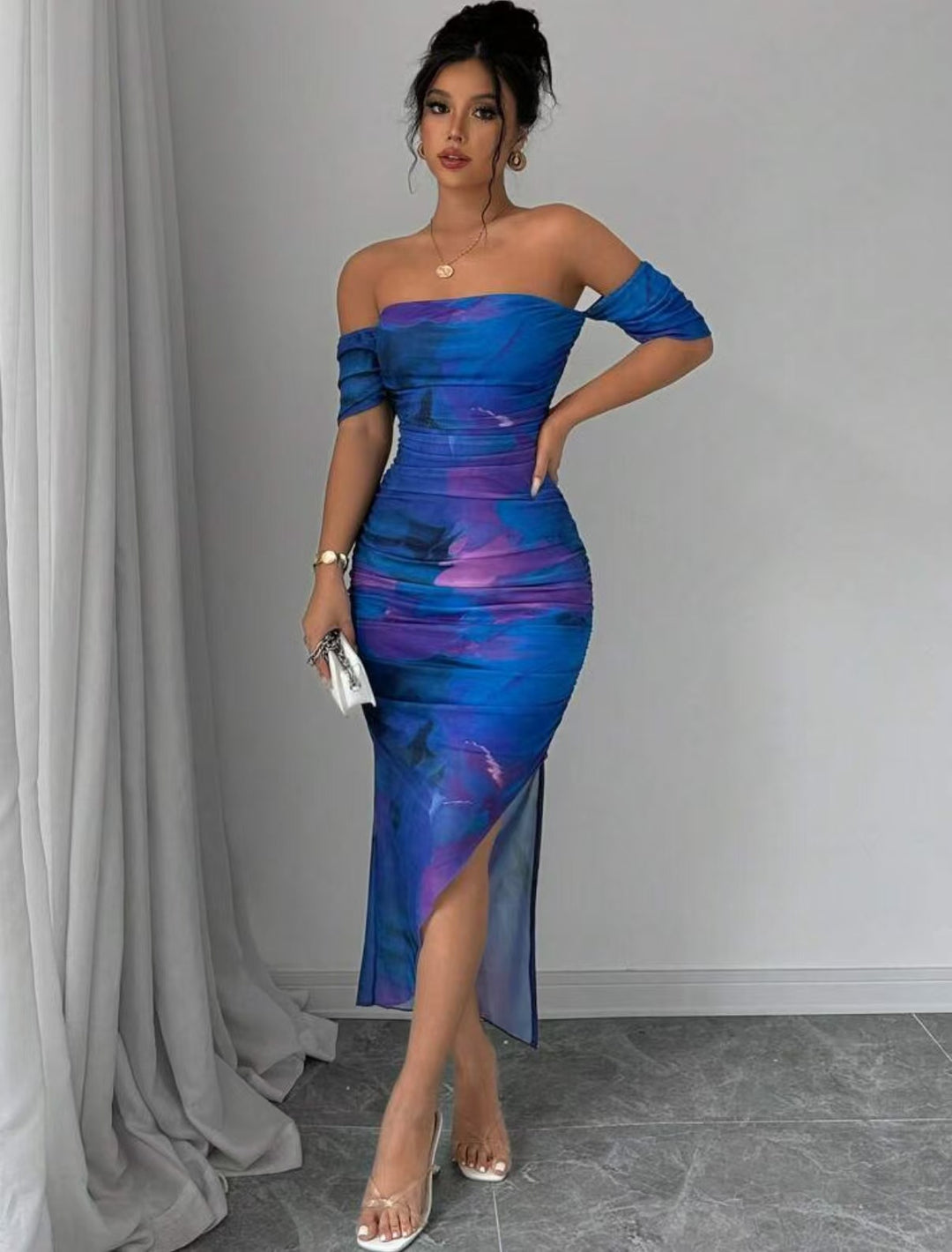 Damen elegantes Off-Shoulder Kleid mit raffinierten Rüschen Echo Archiv