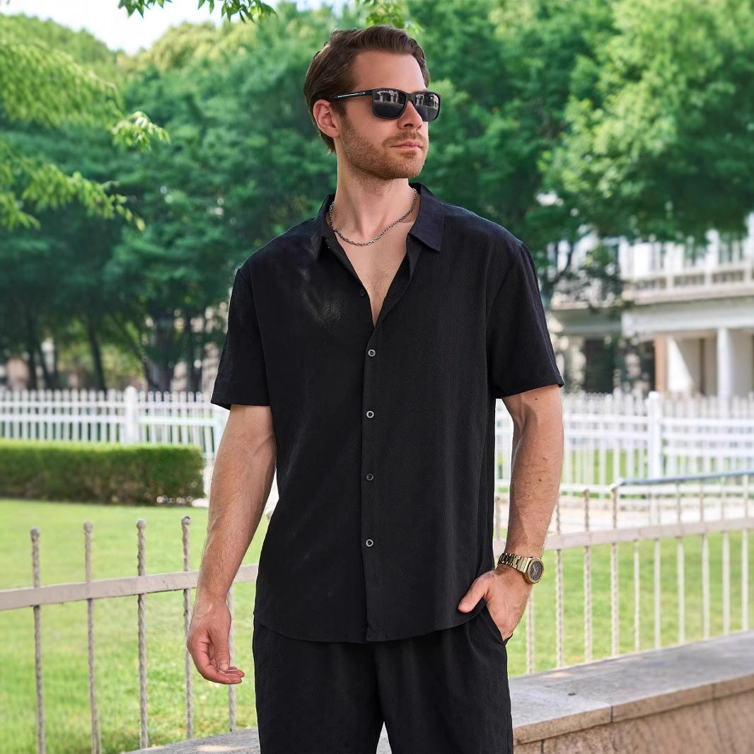 Herren elegantes Kurzarmhemd mit strukturiertem Design und zeitgemäßem Schnitt Echoarchiv