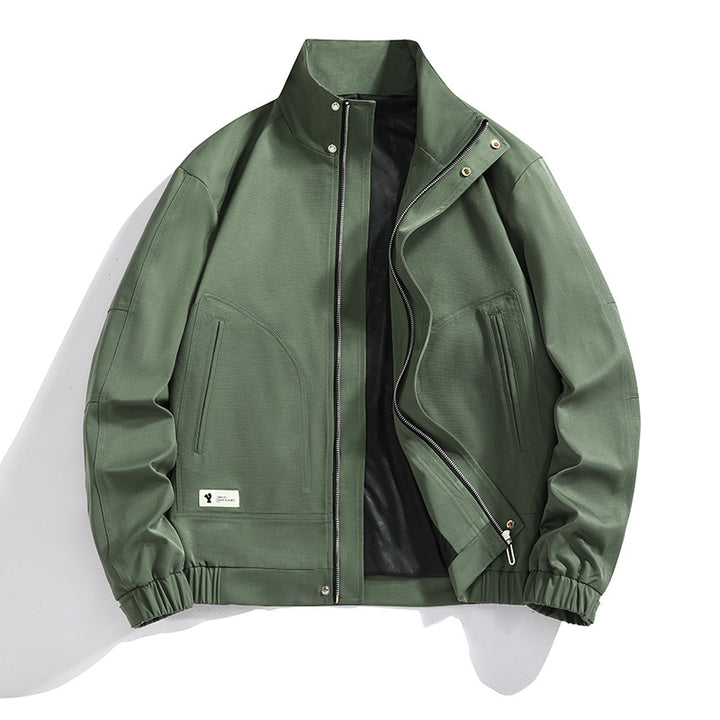 Herren leichte Canvas-Utility-Jacke mit Stehkragen, verdeckter Zweiwege-Reißverschluss und elastischen Bündchen – Taviero