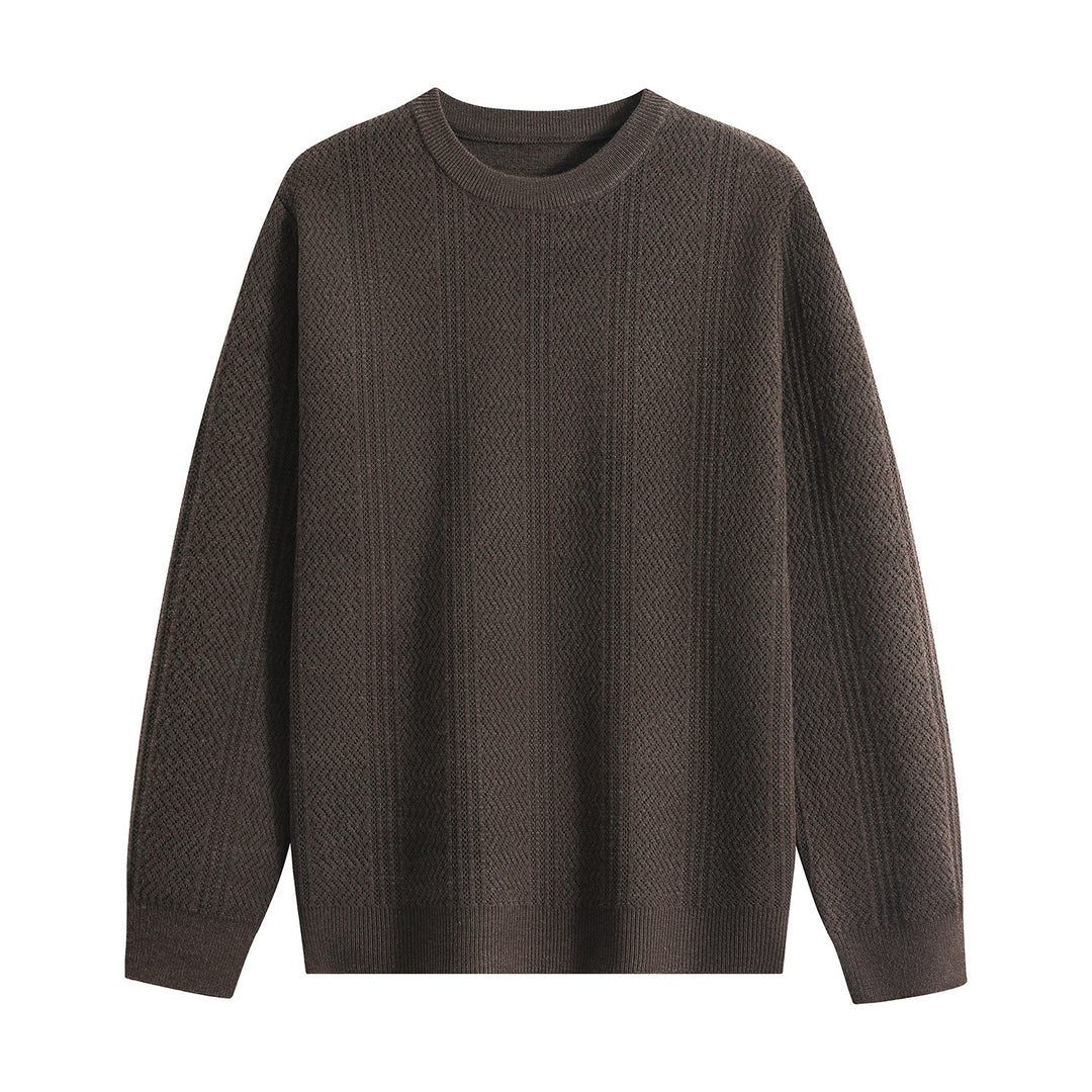 Unisex Strukturierter Rundhals-Strickpullover mit Ajourmuster Echoarchiv