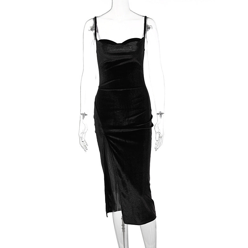 Damen Elegantes Satin-Midikleid mit Drapierung und Seitenschlitz Echo Archiv
