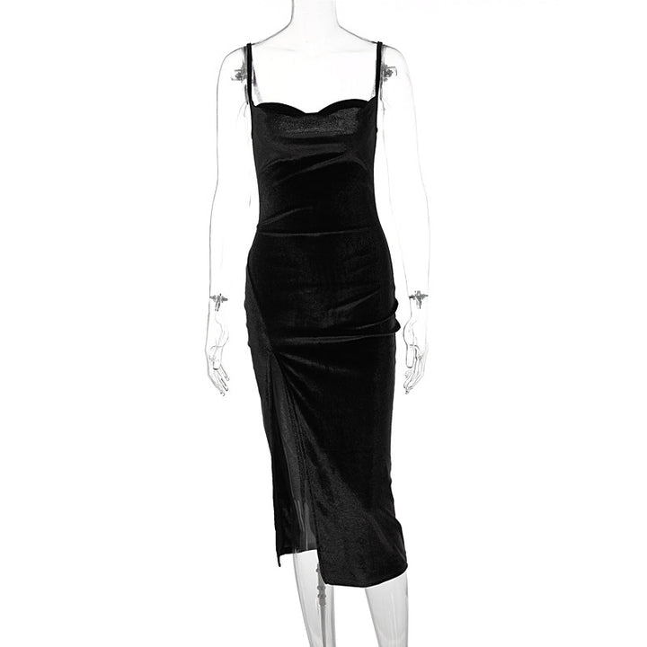 Damen Elegantes Satin-Midikleid mit Drapierung und Seitenschlitz Echo Archiv