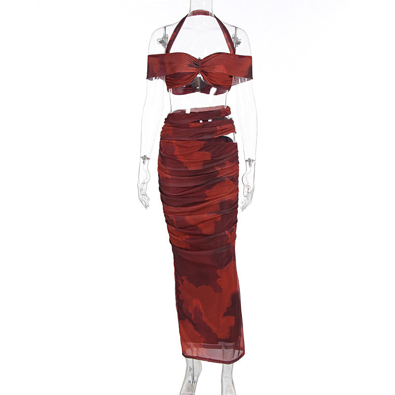Damen Crop-Top und Maxi-Rock Set mit raffiniertem Rüschen-Design Echo Archiv