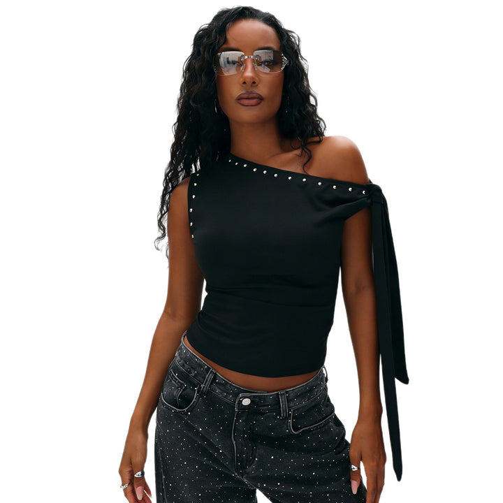 Damen Elegantes One-Shoulder Top mit dekorativen Steinen Echo Archiv