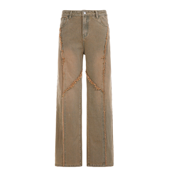 Damen nan hochgeschnittene Wide‑Leg Jeans mit offenen Saumnähten, diagonalem Fransenbesatz und Relaxed Fit Echo Archiv