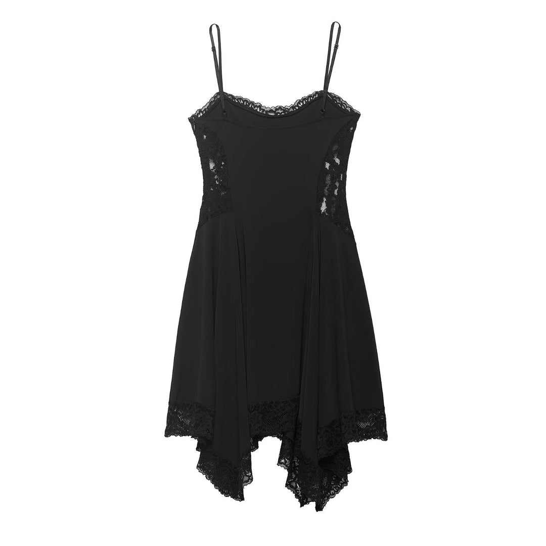 Damen Spitzen- und Satin-Kleid mit asymmetrischem Saum und verstellbaren Trägern Echo Archiv