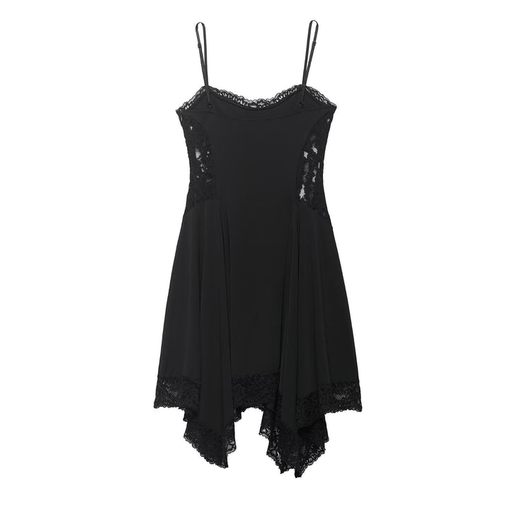 Damen Spitzen- und Satin-Kleid mit asymmetrischem Saum und verstellbaren Trägern Echo Archiv