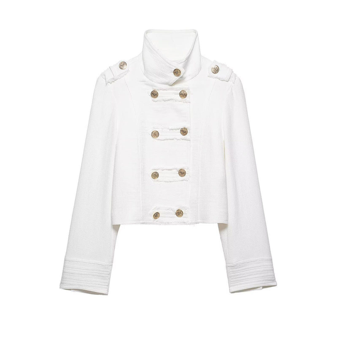Damen Kurzjacke im Marine‑Stil mit doppelreihiger Zierknopfleiste und Stehkragen Echoarchiv