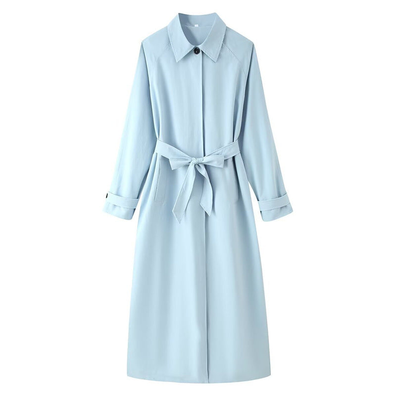 Damen langer taillierter Trenchcoat mit Bindegürtel und Hemdkragen Echo Archiv
