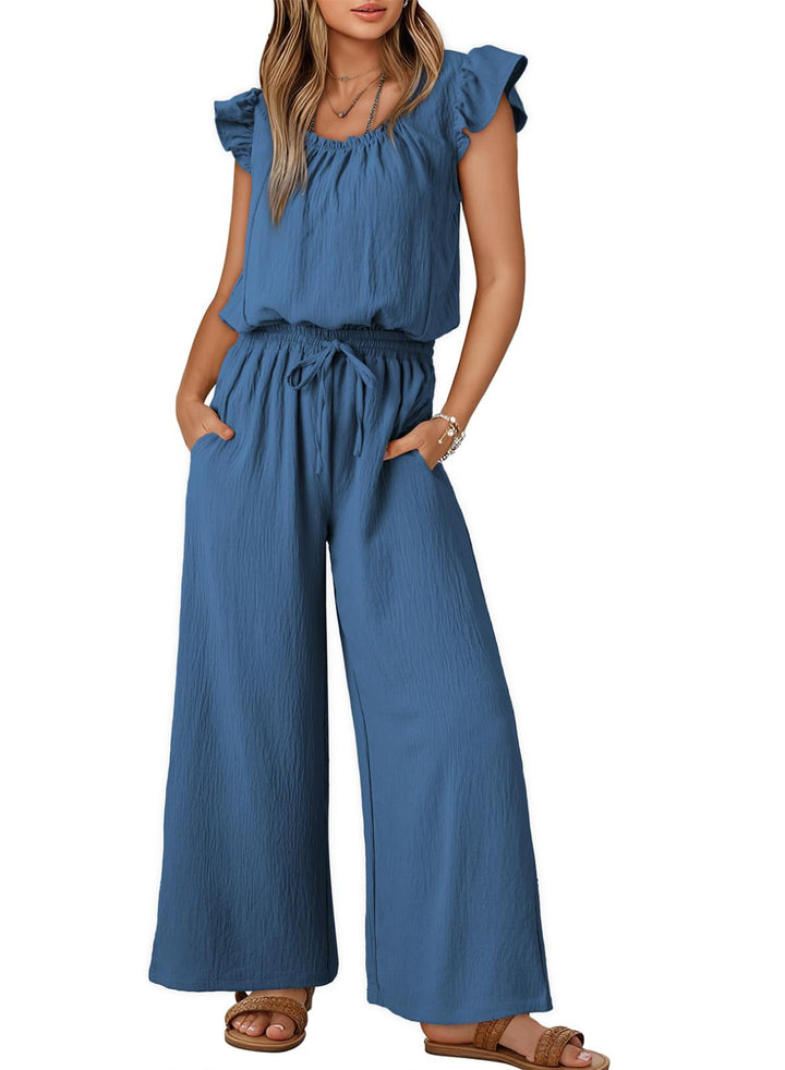 Damen Crinkle-Overall mit weitem Bein, elastischem Taillenbund und Rüschenärmeln Echo Archiv