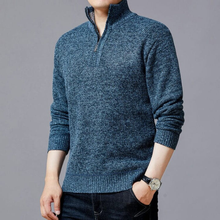 Herren Strickpullover mit modernem Stehkragen und strukturierter Oberfläche Echoarchiv