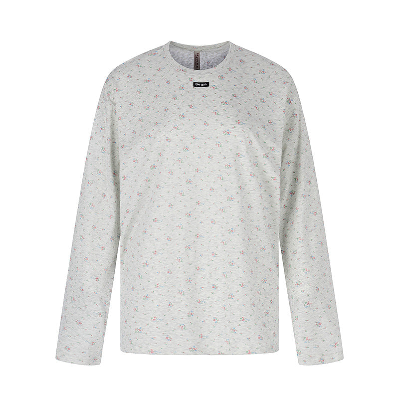 Damen Langarmshirt mit zartem Blumenprint und Rundhalsausschnitt Echoarchiv