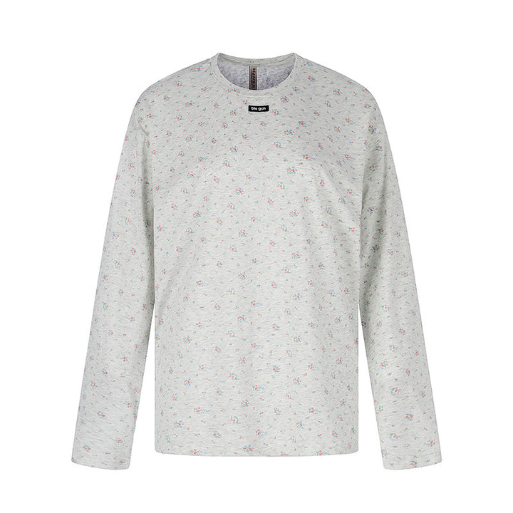 Damen Langarmshirt mit zartem Blumenprint und Rundhalsausschnitt Echoarchiv