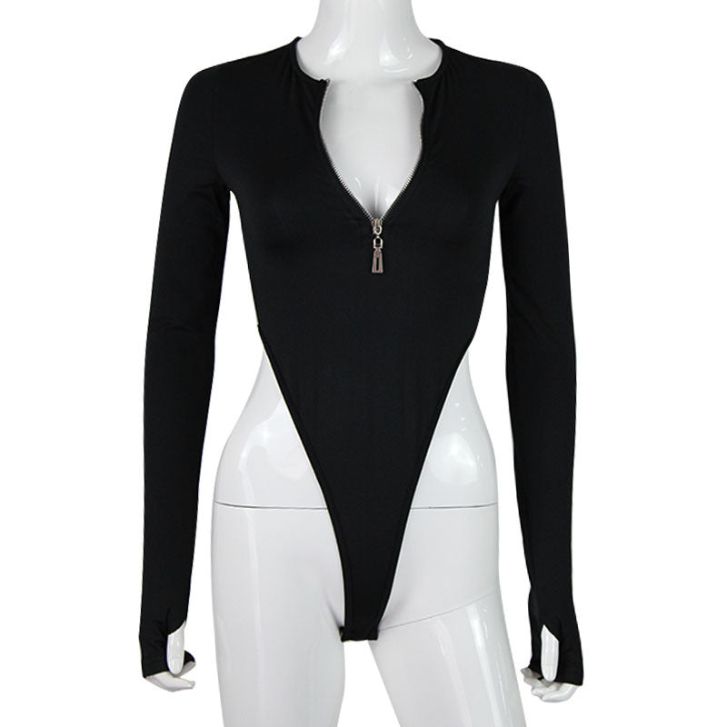 Damen Langarm-Bodys mit Reißverschluss und seitlichem Cut-Out Echo Archiv