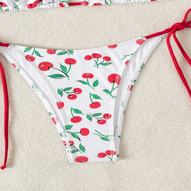 Damen Triangel-Bikini mit Krawattenverschluss und verspieltem Kirschdesign Echo Archiv