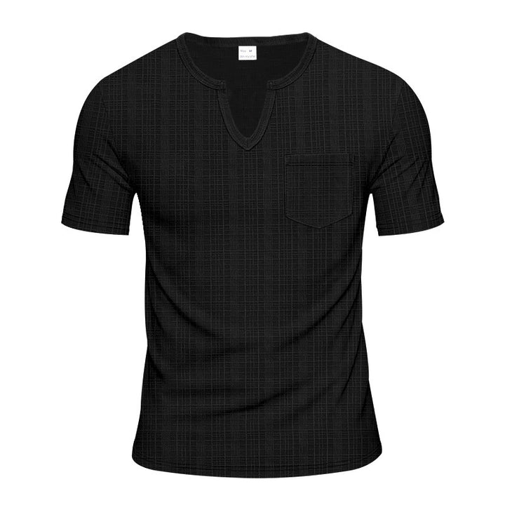 Herren Kurzarm V-Ausschnitt T-Shirt mit Brusttasche Echoarchiv