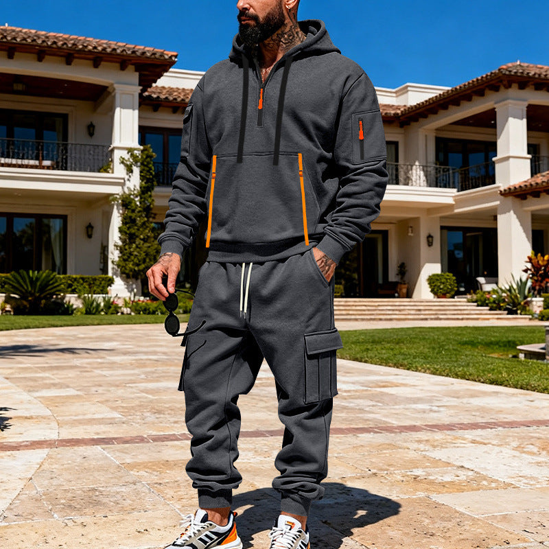 Herren nan urbanes Hoodie-Cargo-Set mit versteckten Reißverschlüssen, Mehrfach-Taschen und elastischem Saum Echo Archiv