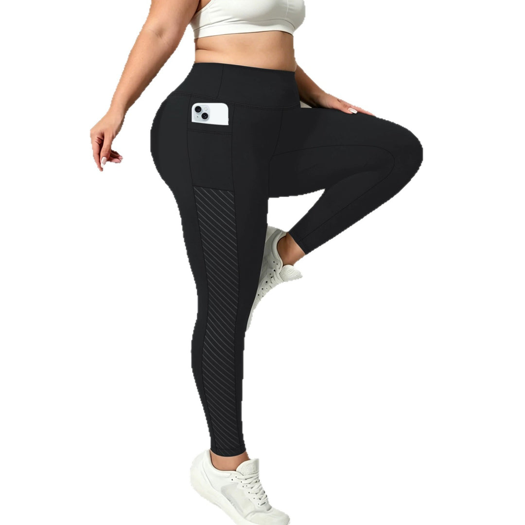Damen High-Waist Sportleggings knöchellang mit seitlicher Handytasche und Struktur-Panel echoarchiv-