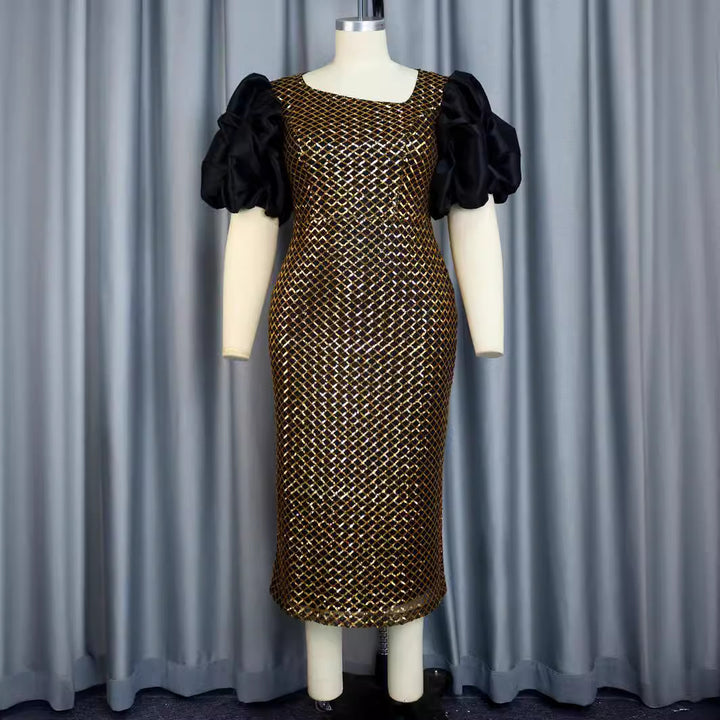 Damen Abendkleid mit strukturiertem Oberteil und voluminösen Puffärmeln Echo Archiv