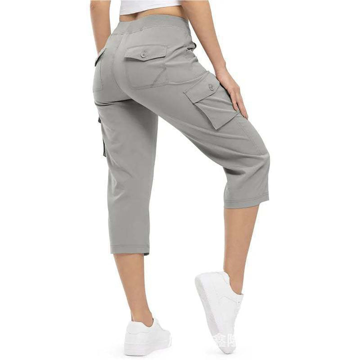 Damen Capri Cargo-Hosen in Bermuda-Länge mit hoher Taille und aufgesetzten Klappentaschen Echoarchiv